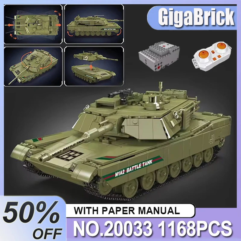 

Mould King 20033 Remote Control M1A2 Main Battle Tank Model Building Blocks Bricks DIY RC Puzzle Toy Christmas Gift For Kids