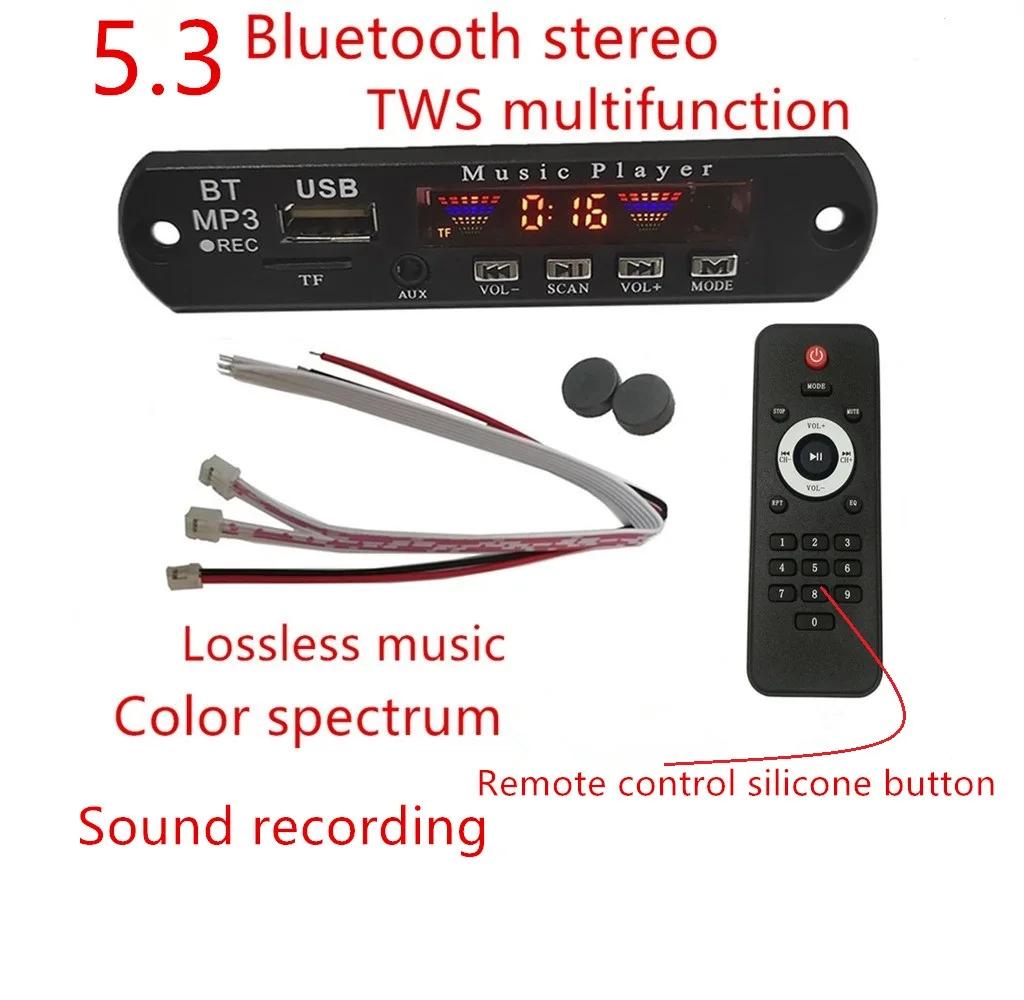 The Latest Audio DIY Recording Decoder 12V TWS Wireless Module 5.3 BT Decoding Board PCBA Color Screen Display Player