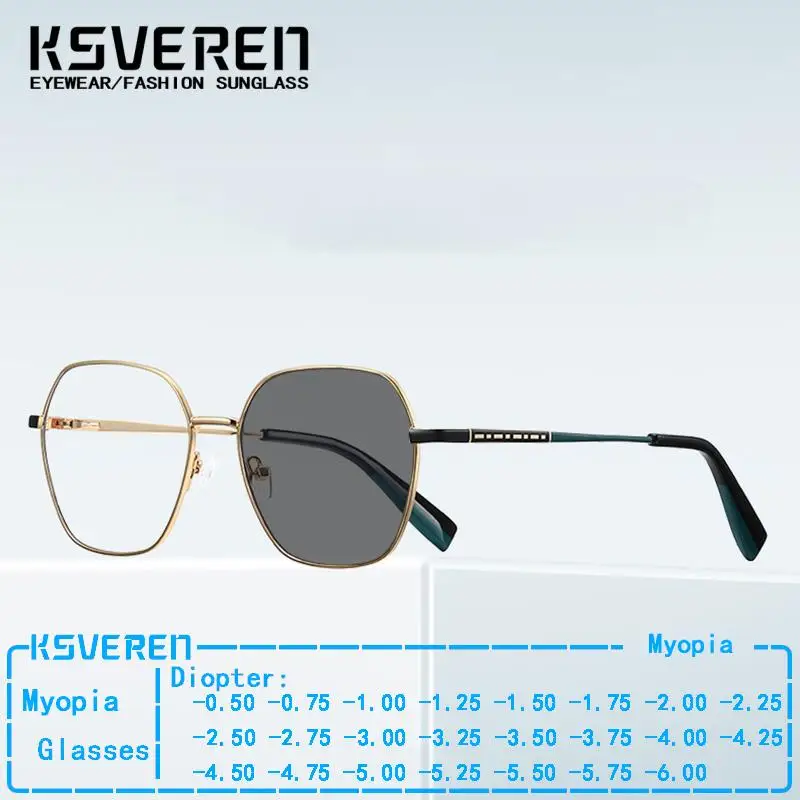 

Fashion Metal Frame Photochromic Myopia Glasses Men Women Metal Spring Leg Nearsighted Sunglasses 0 -0.5 -0.75 To -6.0