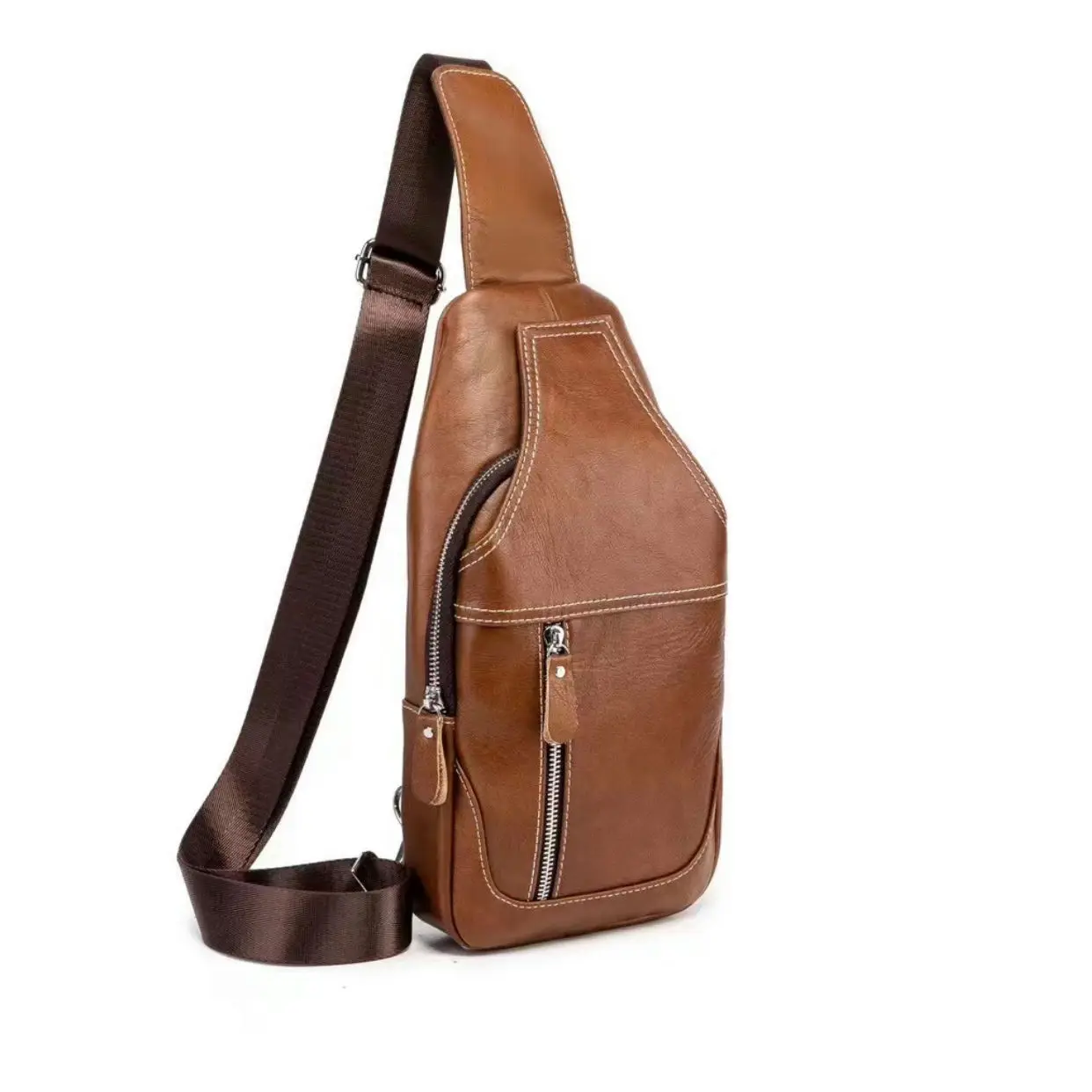 Bolsa de peito de couro genuíno para homens, bolsa tiracolo, marca de luxo, casual, esportiva masculina, bolsa de ombro pequena clássica