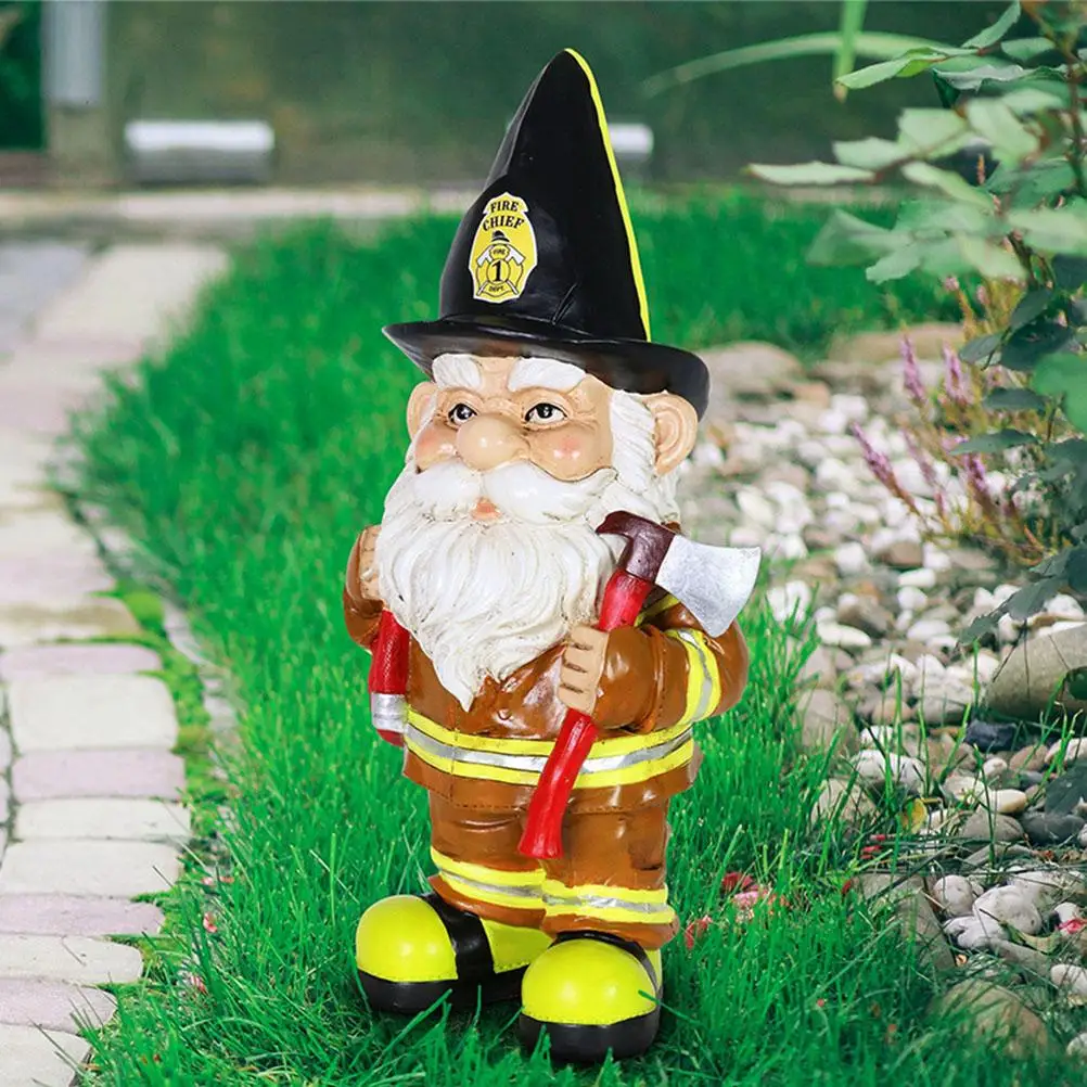Dwarf Old Man Statue Black Hat Fireman Resin Sculptures Old Man Resin Crafts Garden Statue Decorative Ornaments Garden Ornaments