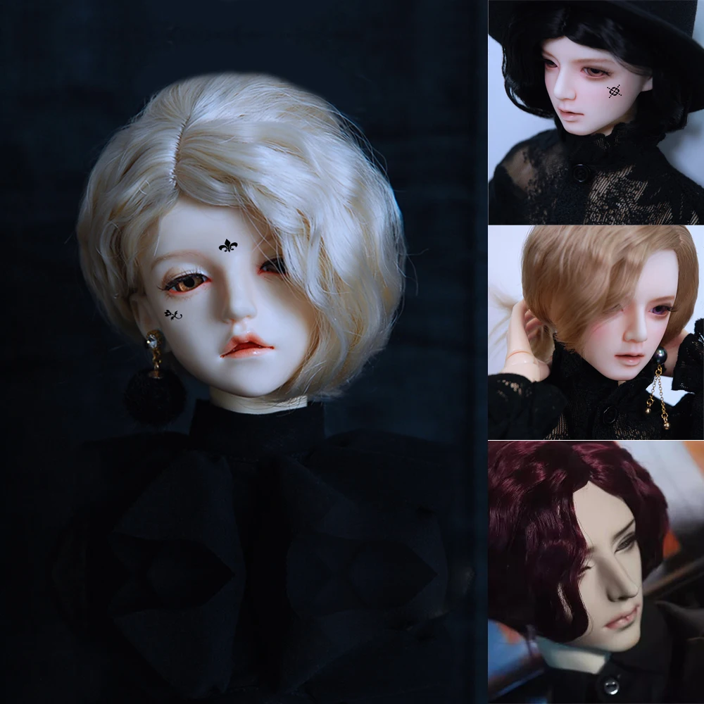 

D04-P136 children handmade toy 1/3 1/4 1/6 uncle doll BJD/SD doll's European style side split micro curled short wig 1pcs