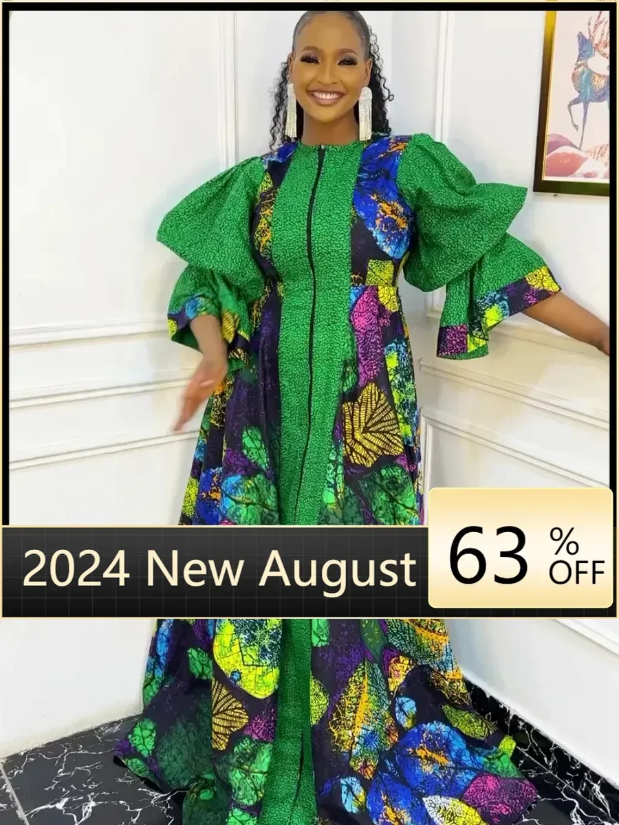 

African Dresses for Women Elegant 2024 Muslim Summer Fashion Kaftan Abayas Boubou Robe Dashiki Ankara Print Outfit Evening Gown