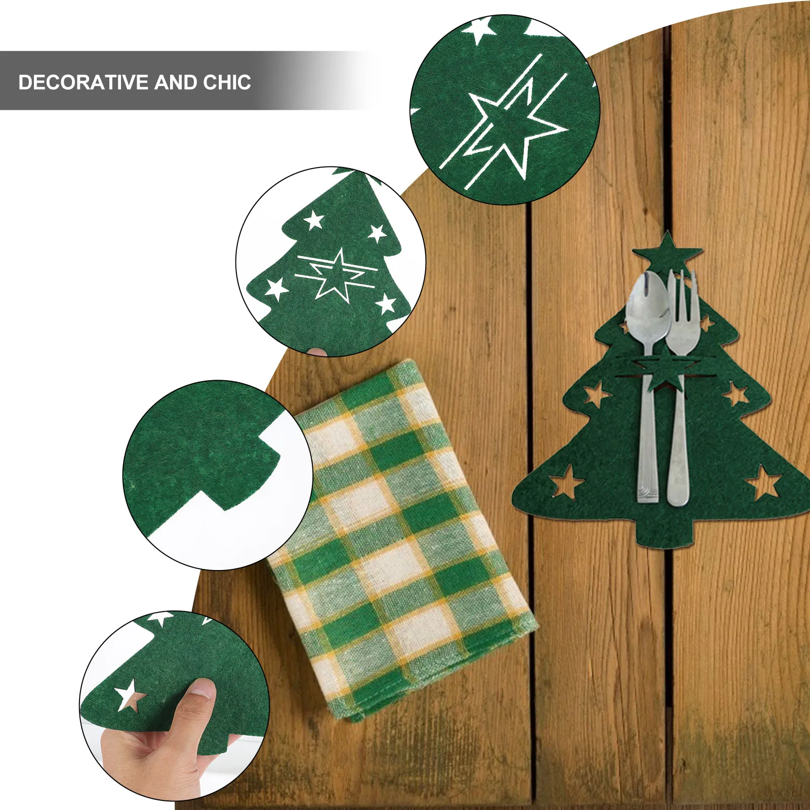 

4Pcs Christmas Tableware Bag Green Tree-Style Fork Cutter Cover for Banquet Home Restaurant Decoration Festive Party Use