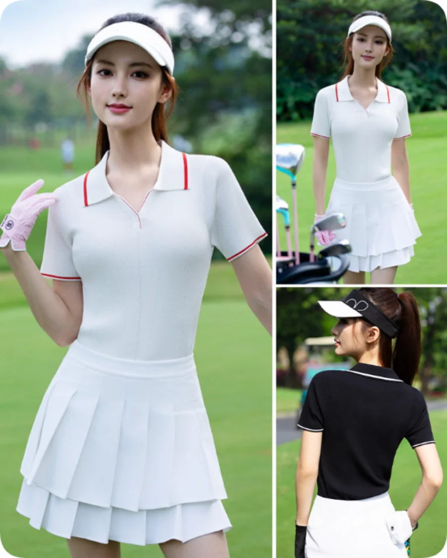 

Женские трикотажные рубашки-поло с V-образным вырезом и короткими рукавами PGM Golf YF896, весенне-летняя спортивная одежда