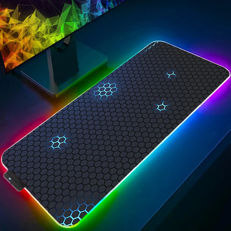 LED Light RGB Mouse Pad PC Computer Gamer Gaming Mousepad Keyboard Desk Mat Japanese Dragon Cherry Blossom Anime Hexagon Carpet