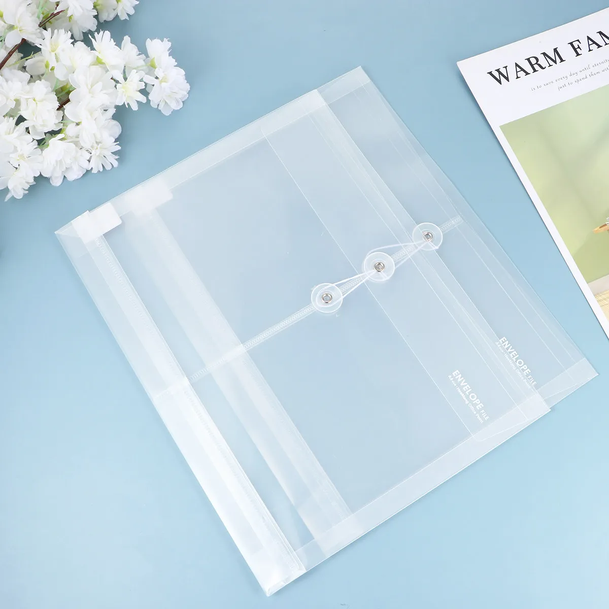 

10Pcs Clear Plastic Envelopes A4 Size Waterproof Tear Resistant Document Organizer with Button Tie Closure for School