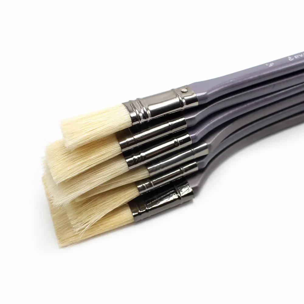 Artist Flat Bristle Hair Brush 6 pcs Oil Painting Tool Set For Acrylic Watercolor DIY Graffiti scrubbing brush Art Brush Supplie