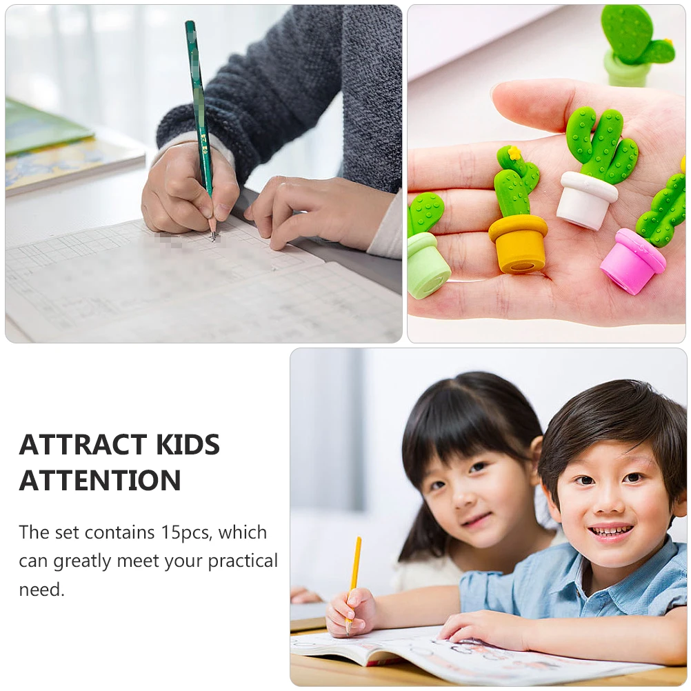 

15 Pcs Cactus Eraser Cute Erasers for School Items Stationery Rubbers Eco- Flowerpot Eraers