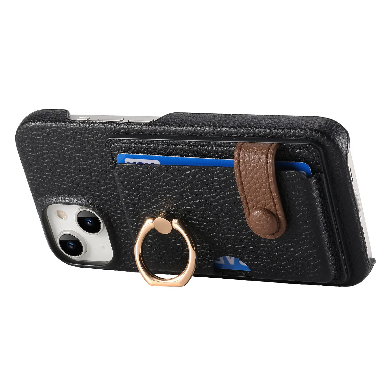 Leather Ring Support Phone Case for IPhone 17 Air 16E 18 16 15 14 13 12 11 Pro Max Plus Wallet with Card Holder Shockproof Cover