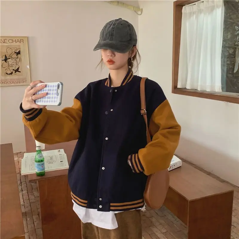 

American Baseball Uniform Jackets Patchwork Vintage Baseball Outwear Loose All-Match Students Preppy Spring Fashion Tops