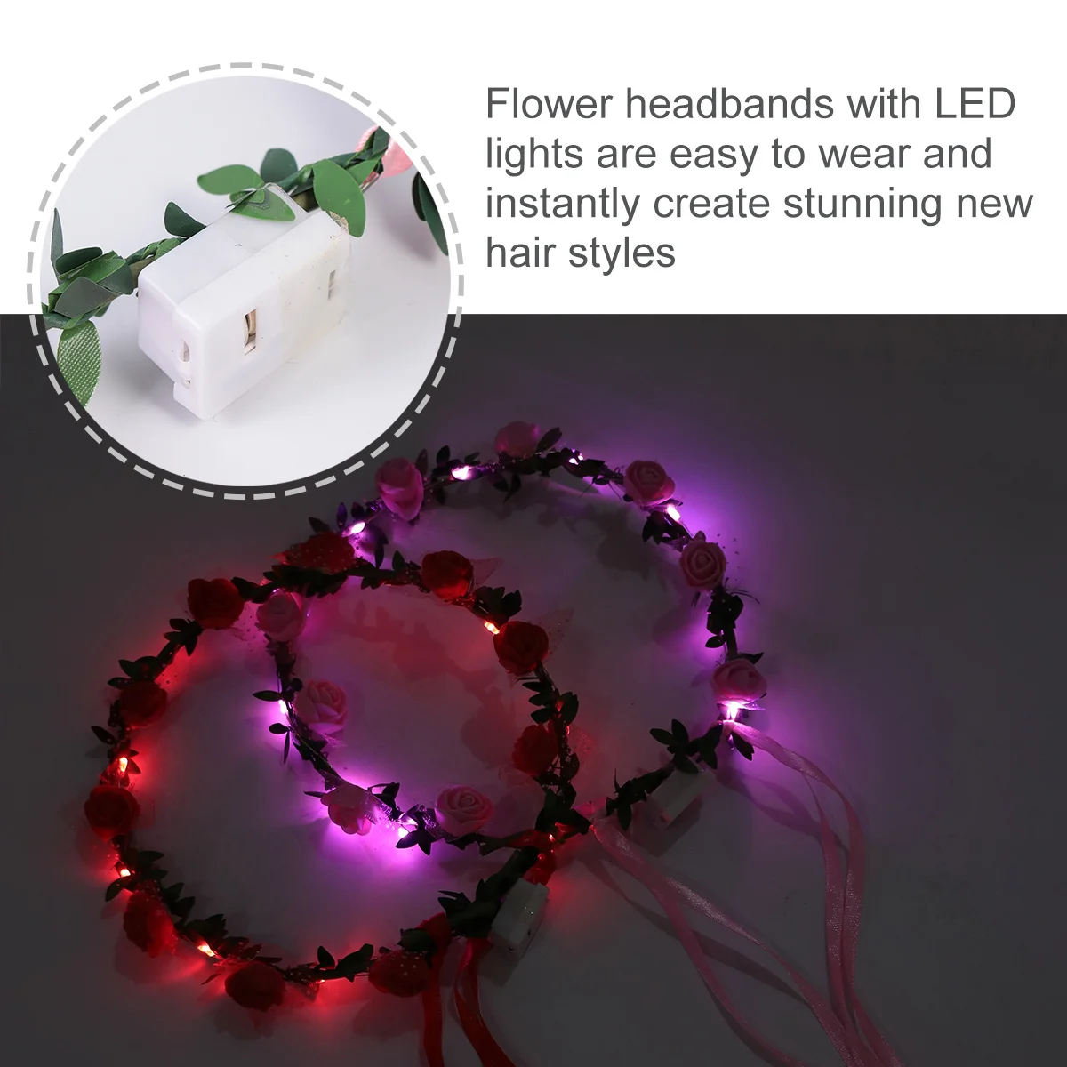 

6Pcs Glowing Flower Headpiece LED Illuminated Wreath for Festival Night Luau Romantic Outdoor Event Decor