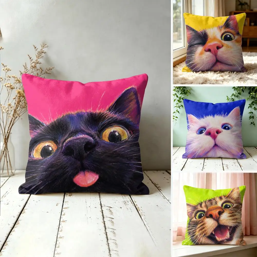 Ginger Cat Peekaboo Kitten Art Pillow Case Double-Sided Plush Sofa Cushion Covers Organic Breathable Invisible Zipper