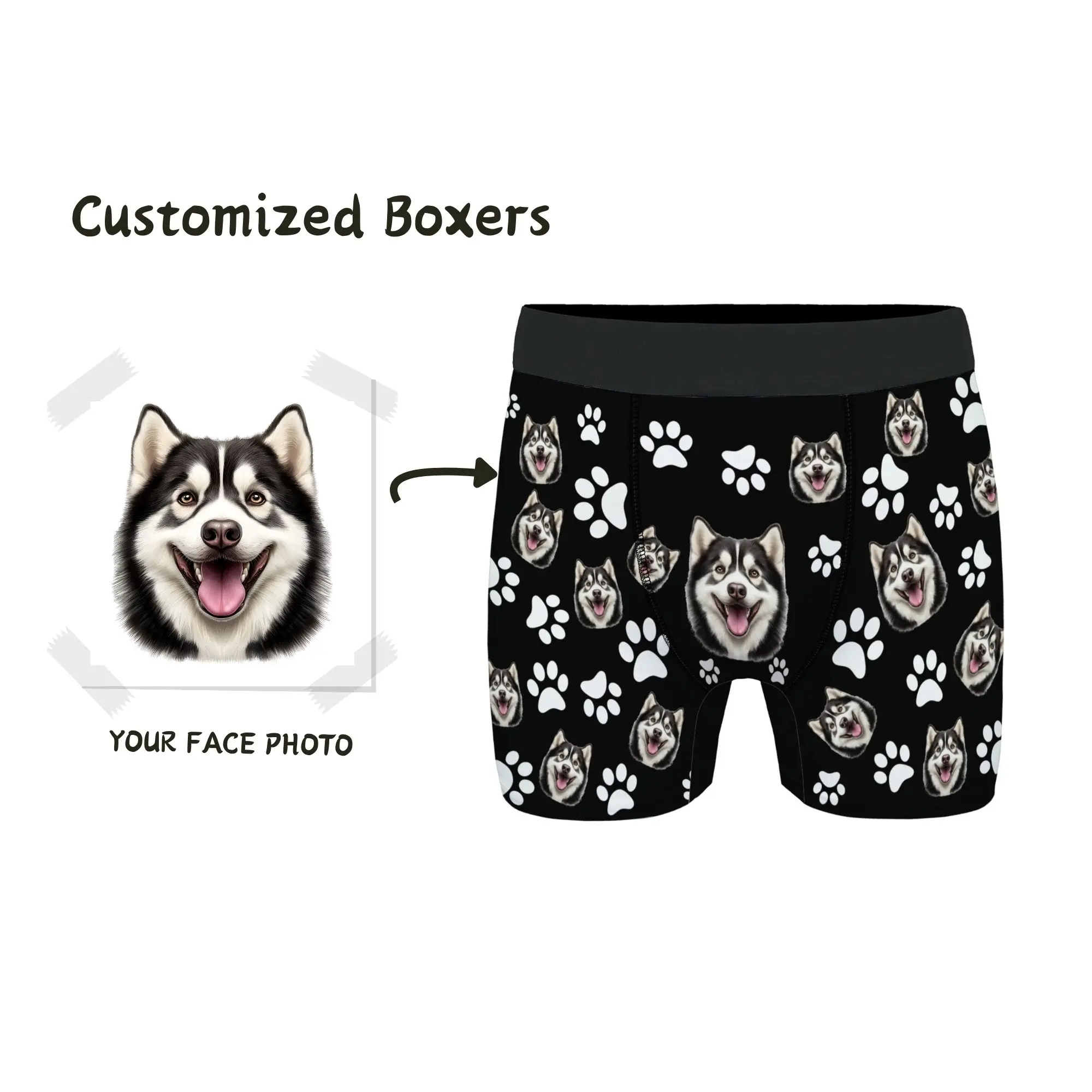 

Funny Novelty "Love My Husky" Men's Boxer Briefs Black Paw Print Husky Design Romantic Gift for Dog Lover Husband Boyfriend