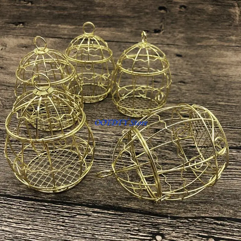 367A Hanging Outdoor Bird Feeder Metal Gold Wild Birds Feeder Small Fat Ball Holder