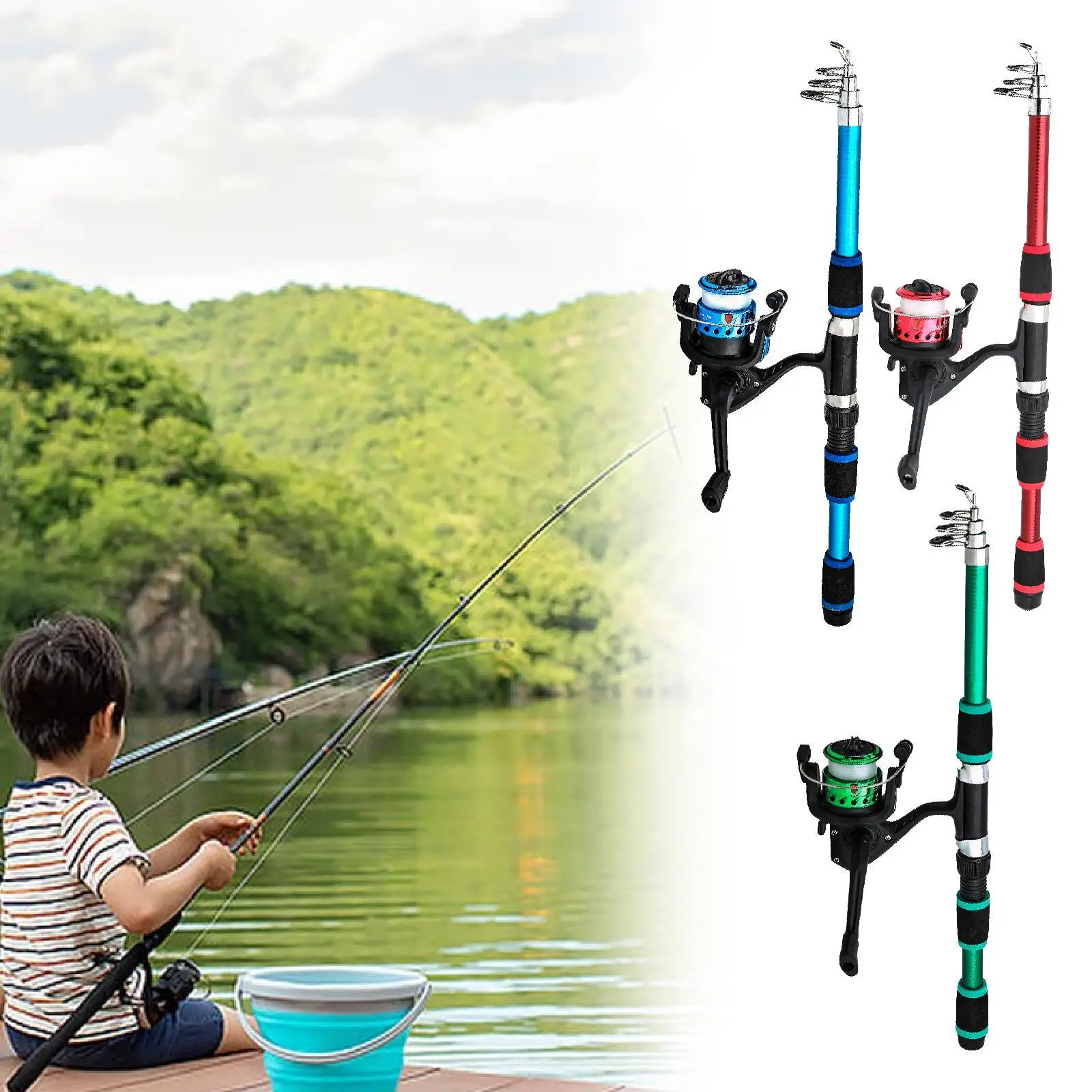 Kids Fishing Rod Reel Combo Lightweight Telescopic Design Spinning Fishing Set for Child Beginner Freshwater Reservoir Lake Use