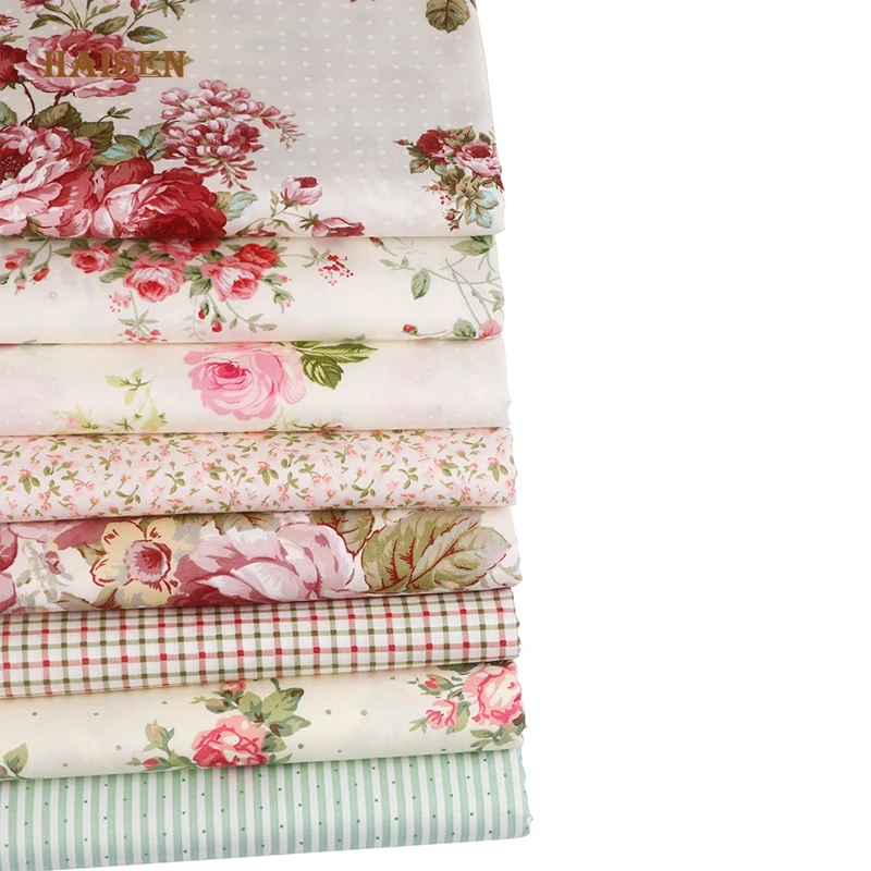 Printed Twill Cotton Fabric,For Quilting&Sewing Material Crafts Patchwork And DIY Calico Cloth,8pcs 40x50cm,Rose Flowers Set