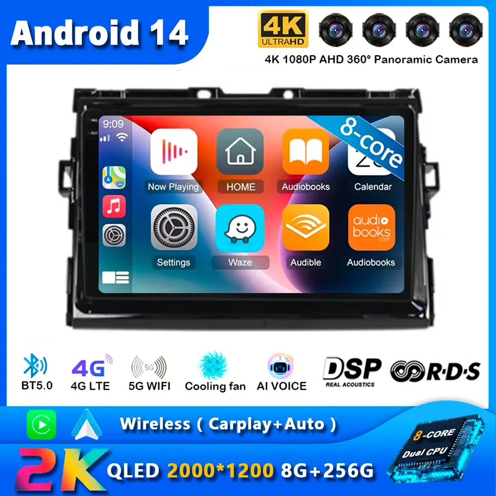 Android 14 For Toyota Previa Estima Tarago 2006-2012 Player Autoradio Multimedia Carplay Navigation GPS Stereo DVD BT Wireless