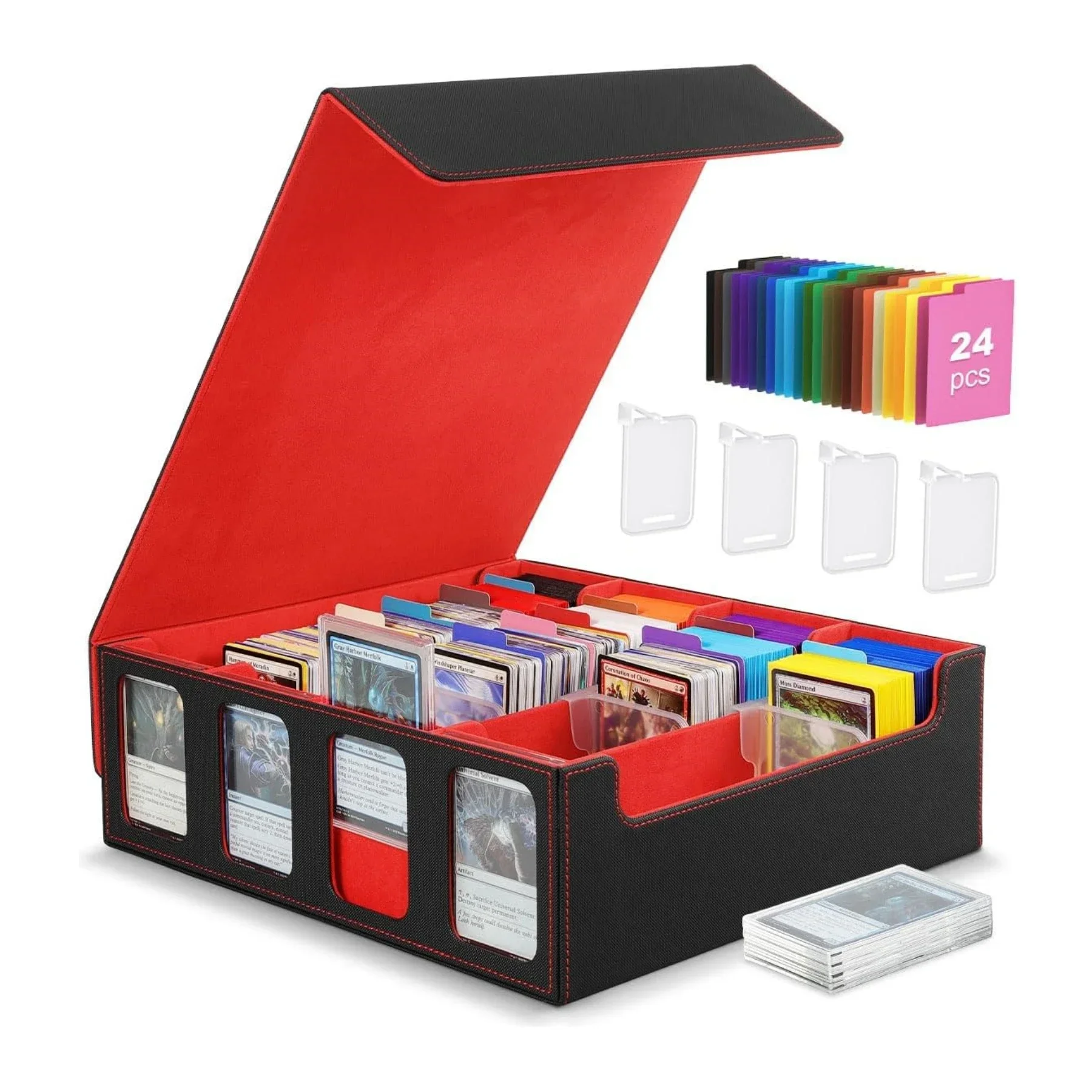 

Trading Card Storage Box for 3000+ Cards With Display Windows, Premium MTG Card Storage Box With Card Supporters & Divider