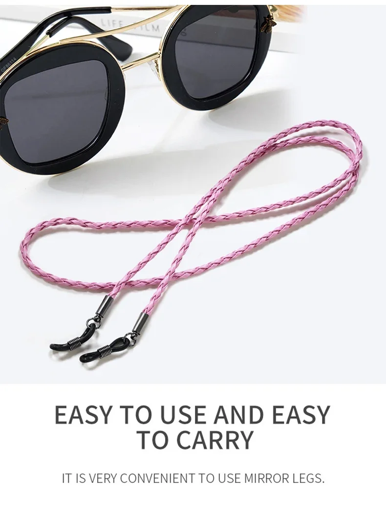 1 Stück geflochtenes Brillenband aus Leder – rutschfeste Sonnenbrillenkette für Sport- und Outdoor-Aktivitäten. Rutschfester Brillen-Lanyard-Gurt – Detail 1