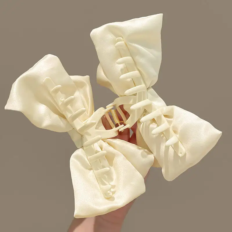 Cream Large Bow Hair Clip Claw for Women Korean Style elegant shark clip Fashion Girls Hair Clamp