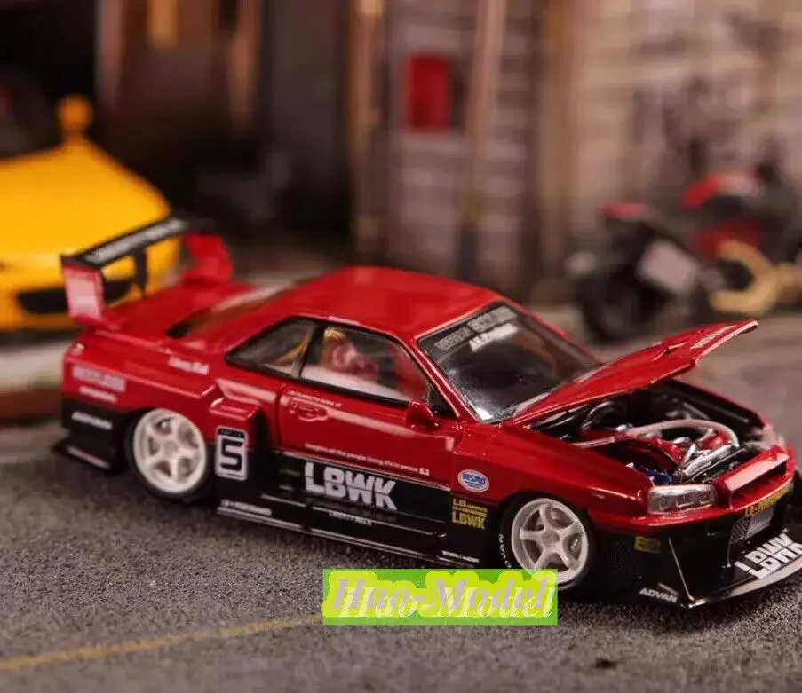 1/64 untuk Nissan LB GTR ER34 SW Model mobil logam campuran Diecast mainan anak laki-laki hadiah ulang tahun hobi tampilan ornamen ungu