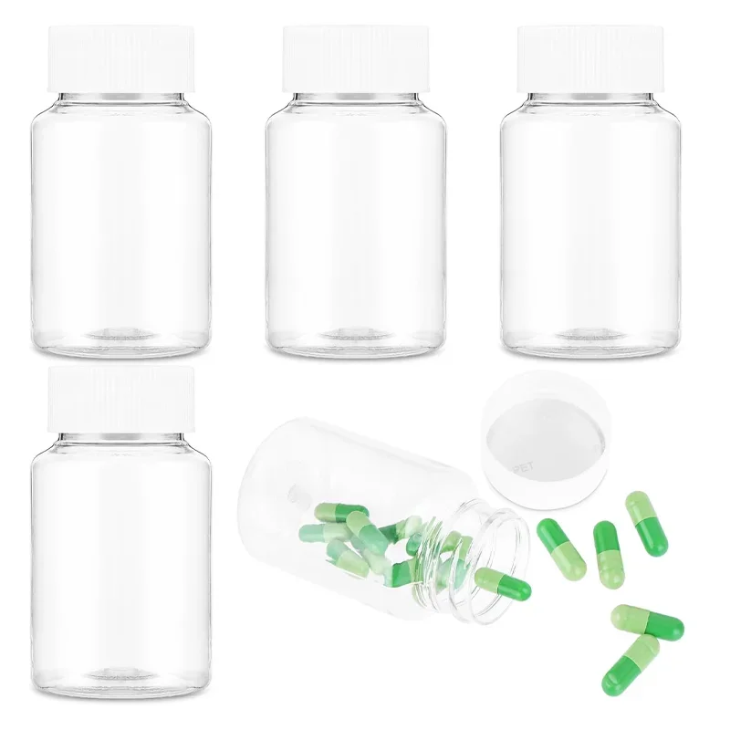 

50Pcs 15ml-100ml Plastic Transparent Empty Seal Bottles Reagent Packing Refillable Bottle Sample Container with Screw Cap