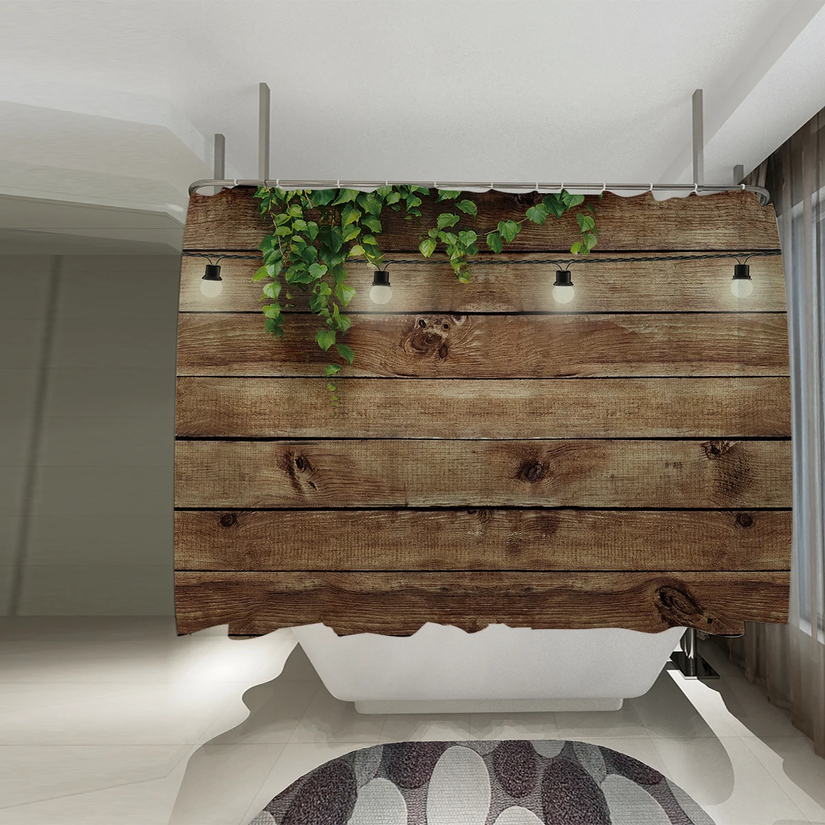 Занавеска для душа в деревенском стиле с зелеными листьями и антикварными декоративными элементами для ванной и дома, 72x72 см