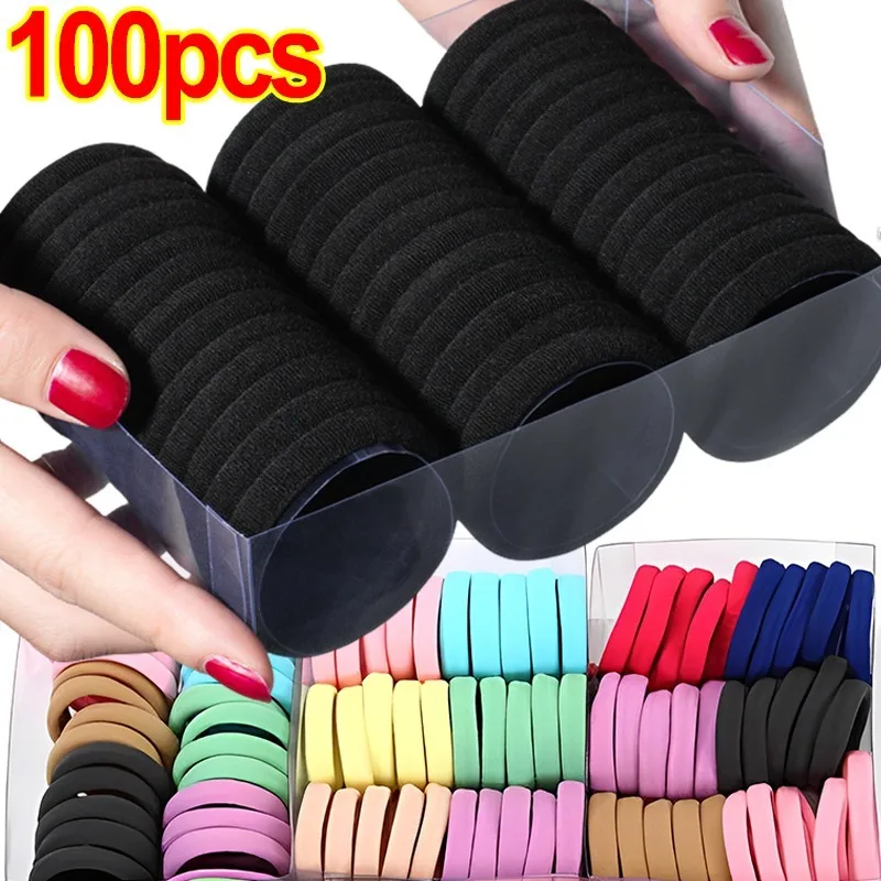 50/100Pcs Girls Solid Color Rubber Band Ponytail Holder Gum Headwear Elastic Hair Bands Korean Girl Hair Accessories Ornaments