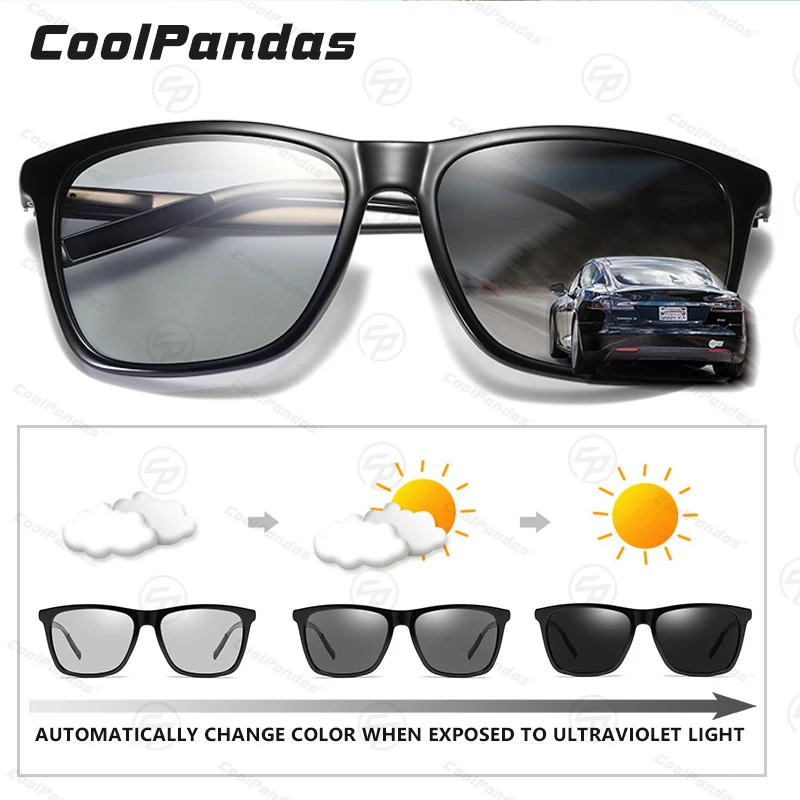 Classic Square Polarized Sunglasses Men Photochromic Anti-Glare Glasses For Women Ultra-Light Chameleon UV400 Driving Goggles