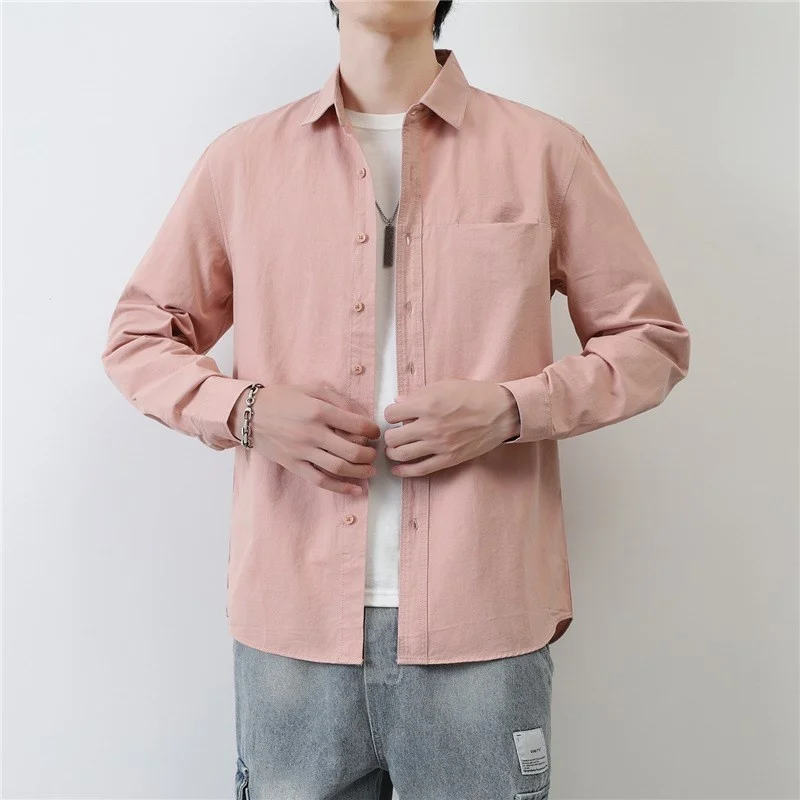 

Men's Long Sve irt Autumn Winter Japanese Sle High End Anti Wrinkle Thi Pure Color Cotton Fce Lined Casual J...