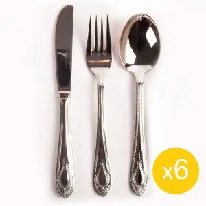 Polished 18/10 monoblock stainless steel cutlery Set, 18 piece cutlery for menu 6 dining rooms, en.