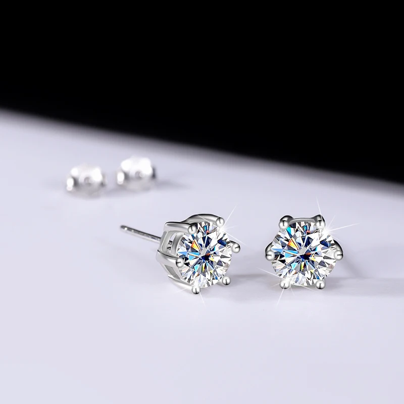 s925 Authentic Mossan diamond six prong earrings 1 carat temperament simple Mossan stone gift earrings