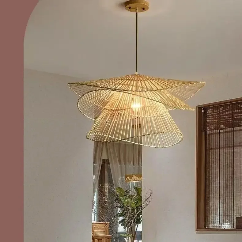 

Bamboo Weaving Art Pendant Lamp Design Creative Rural Japanese Decoration Lighting for Living Room Restaurant Home Room Decor