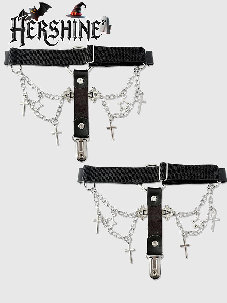 2 piezas de leggings cruzados de cadena negra Y2K para mujer, clip para calcetines, accesorio de disfraz de Halloween para club nocturno estilo gótico oscuro punk
