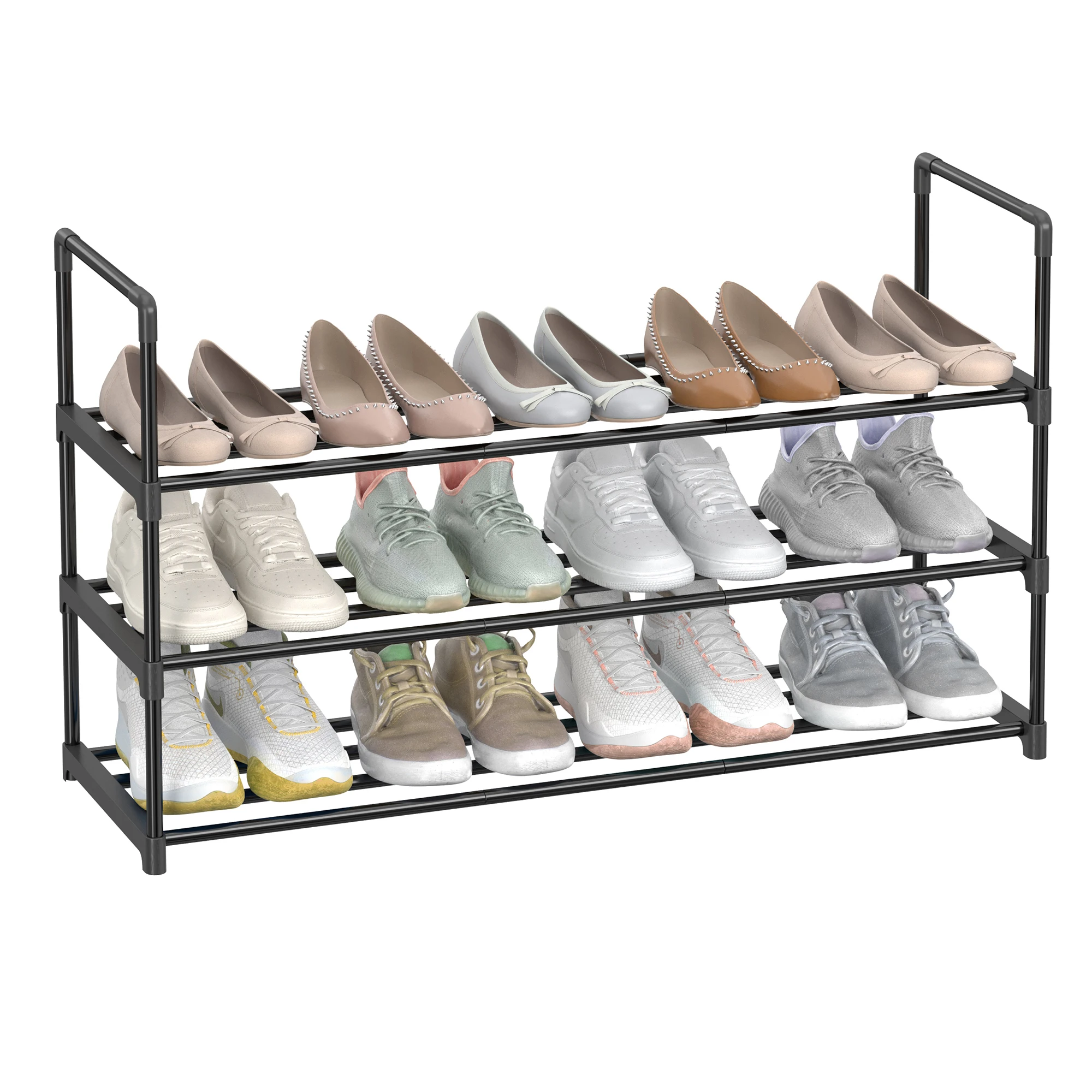 

SONGMICS Shoe Rack, 3 Tier Shoe Organizer, Metal Shoe Storage Shelf for 15 Pairs of Shoes, Easy to Assemble, Entryway