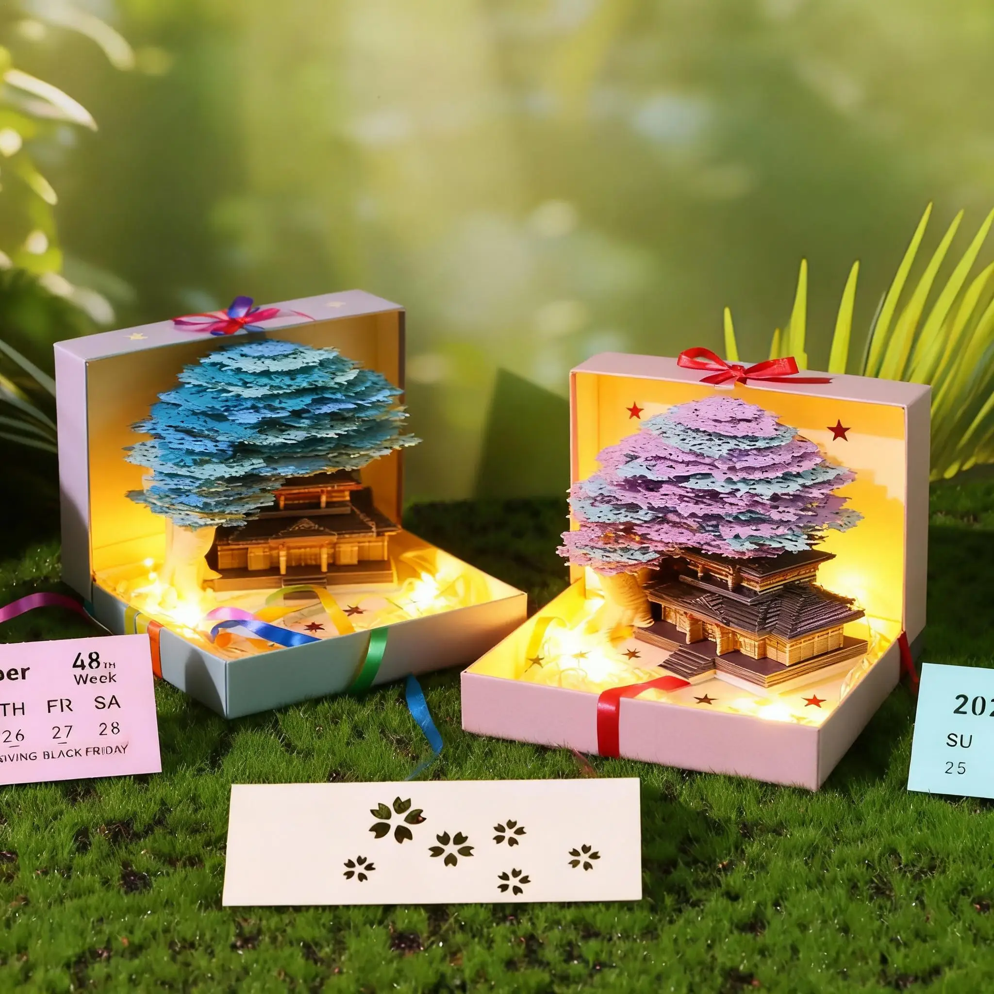 3D Sticky Notes Of Blossom Marriage Treehouse Paper Sculpture Calendar With Lights Craft Notepad Memo Pad Block Note Paper Decor
