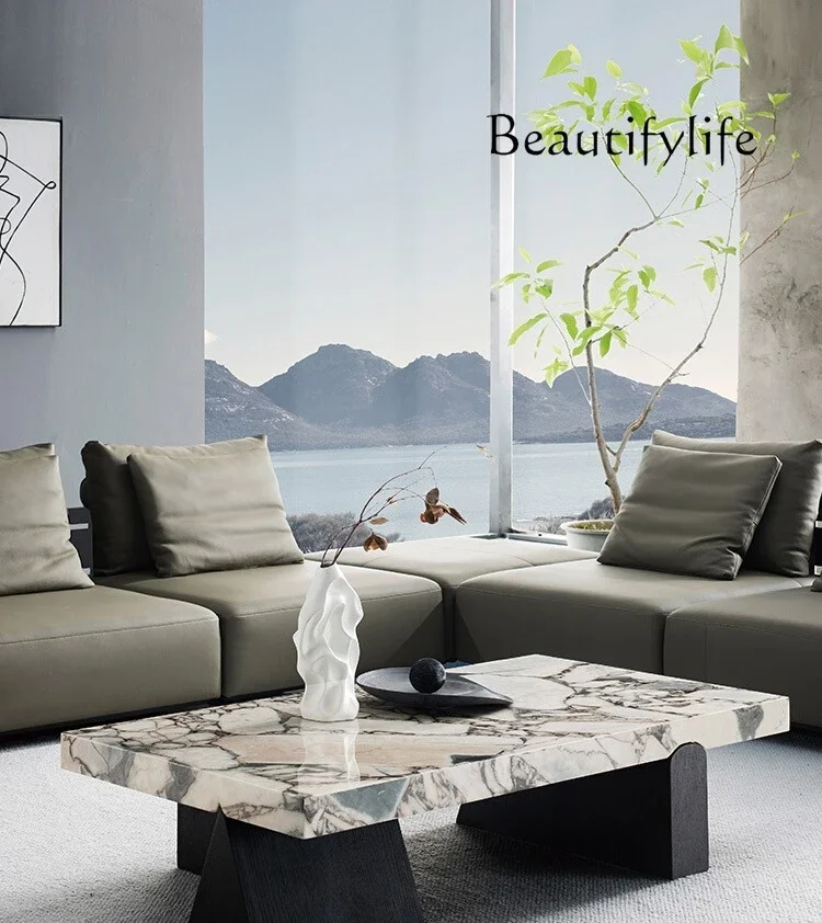 

Italian minimalist marble coffee table combination modern light luxury villa combination luxury stone edge table new model