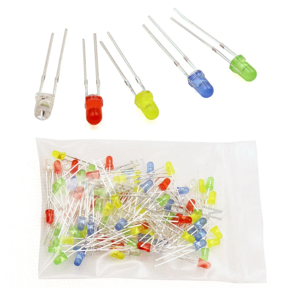 100PCS 3mm Light Emitting Diode LED ลูกปัดสีเขียวสดใสสีเหลืองสีฟ้าสีขาวสีแดง LED โคมไฟลูกปัด Light Emitting Diode หลอดไฟ LED เครื่องมือ