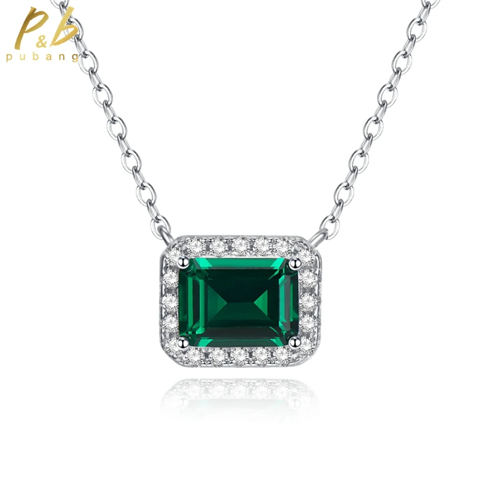 

PuBang Fine Jewelry 925 Sterling Silver Emerald Cut Gem Created Moissanite Vintage Pendant Necklace for Women Gift Drop Shipping