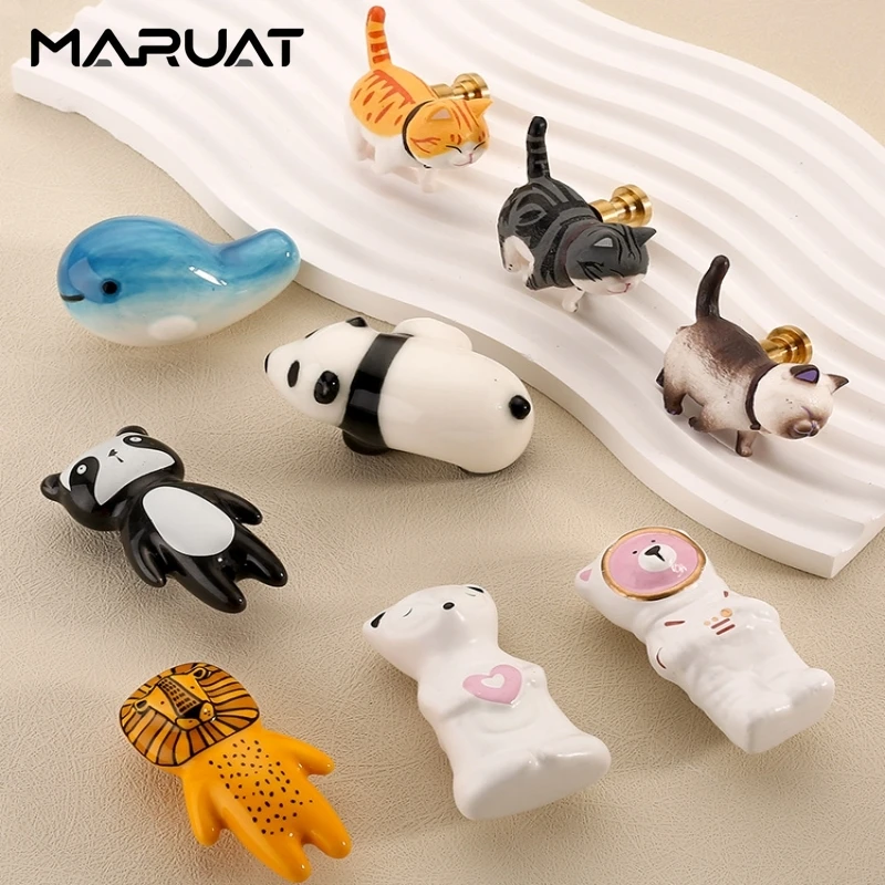 Children\'s Room Handles Ceramic Resin Furniture Handles Cartoon Cabinet Handles Drawer Knobs Animal Shapes Kids Cabinet Handles