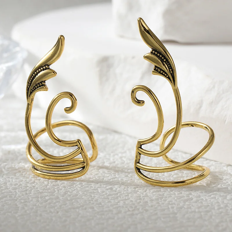 Vintage Rolled Pattern Ear Clip For Women Personalized And Light Retro Metal Clip Earrings Daily Fashion Jewelry Accessory