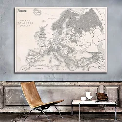 Peinture sur toile vintage de la carte de l'Europe, affiche d'art mural, impressions sans cadre, décoration de salon, décoration de la maison, 59x42cm