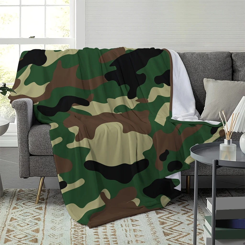 Military Camouflage Blanket - High-Definition Digital Print, All-Season Home Decor, Camping & Gift, Machine Washable, Modern Sty