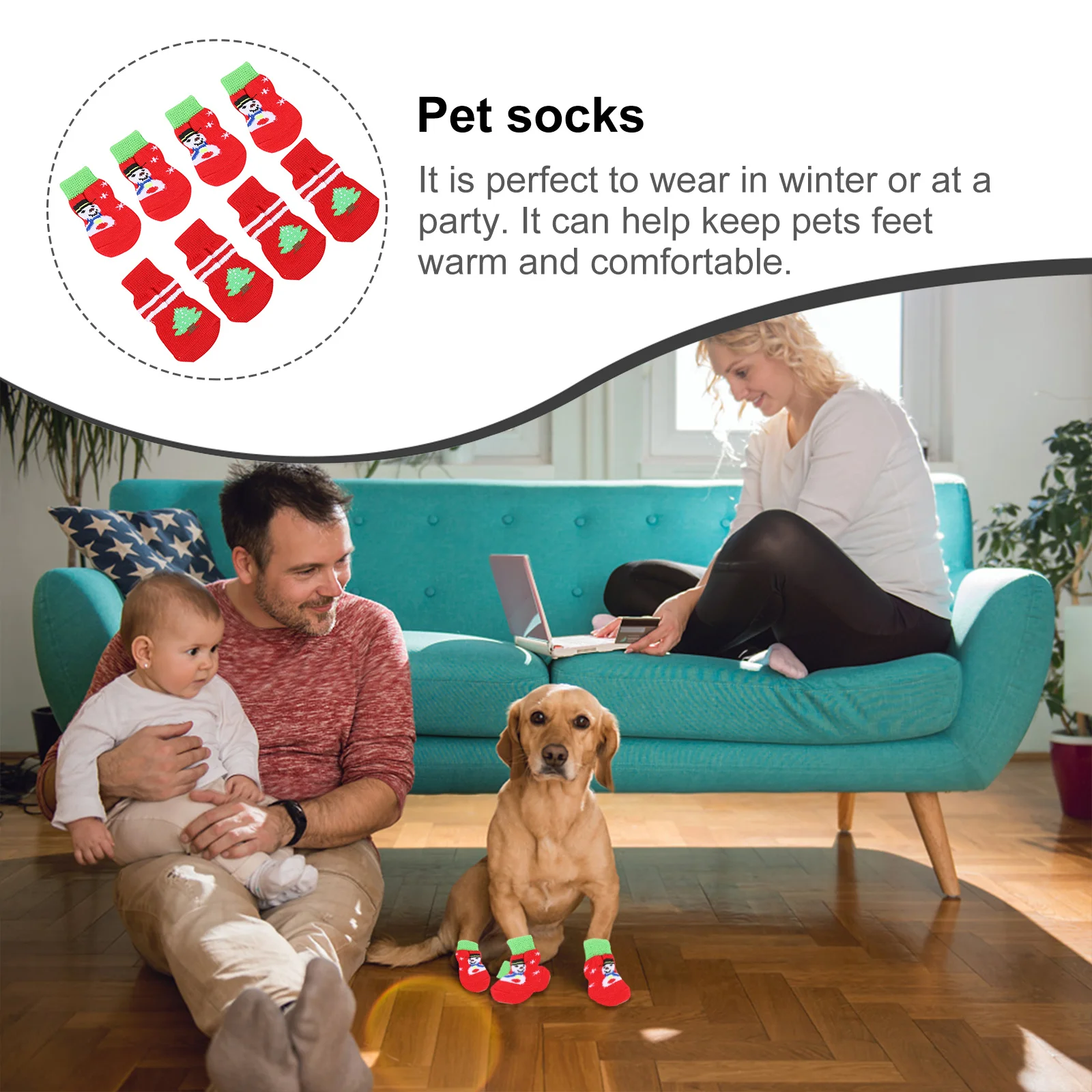 

8Pcs Pet Paw Protectors Warm Dog Socks Anti-Slip Christmas Footwear Non-Slip Soft Socks Pet Paw Protectors Dog Footwear