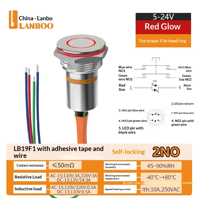 LANBOO F1 serie 19mm miniatuur waterdichte epoxy-geïsoleerde IP67 verlichte drukknop, vergelijkbaar met Bole-stijl