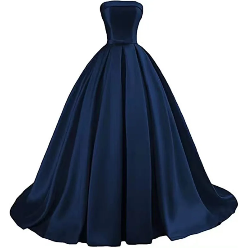 

Banquet evening dress 2024 one-word shoulder satin temperament thin chorus art examination celebrity bar mitzvah trailing dress