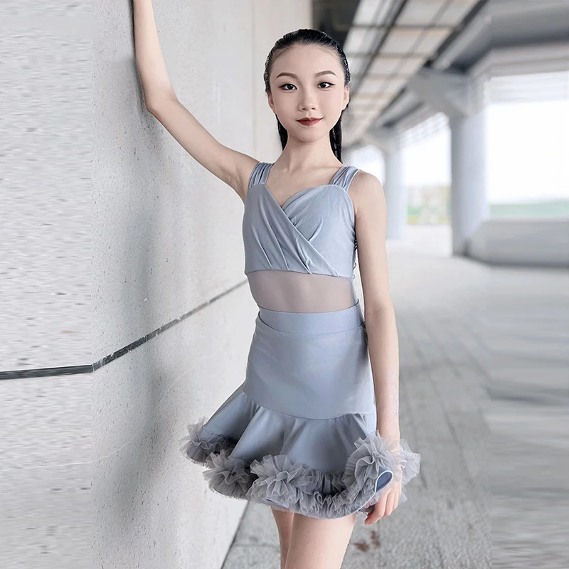 

Children'S Ballroom Dance Competition Suit Kids Latin Dance Clothing Girls Sleeveless Latin Dance Dress Traini9ng Wear SL12125