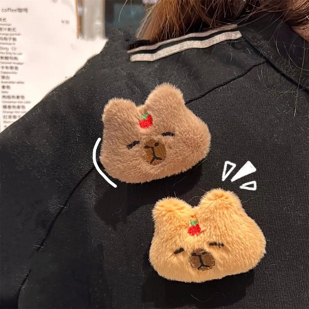 Creative Capybara Plush Doll Hair Clip Headwear Brooch Cute Cartoon Animal Fluffy Animals Hairpin Fashion Accessories