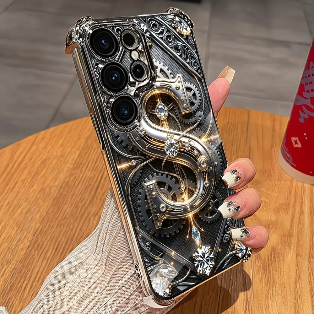 Gear letter S diamond Electroplated Soft shell phone case for Samsung Galaxy S26 S25 S24 S23 S22 FE,Ultra,Plus Drop resistant